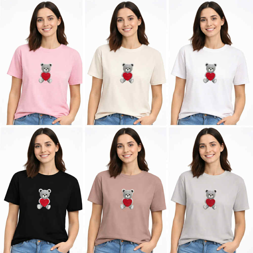 Tricou sport damă cu ursuleț – 100% bumbac, confort și design jucăuș