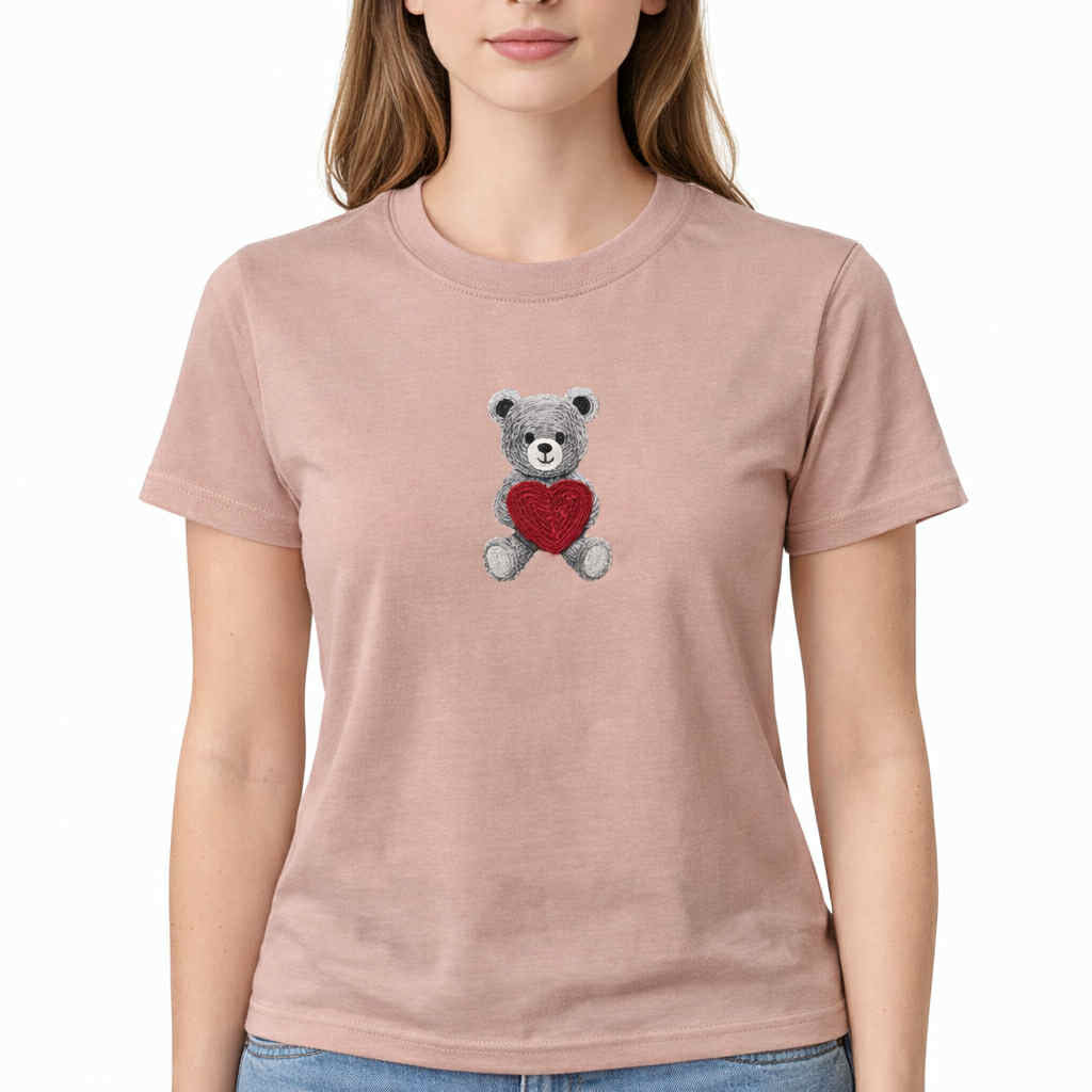 Tricou sport damă cu ursuleț – 100% bumbac, confort și design jucăuș