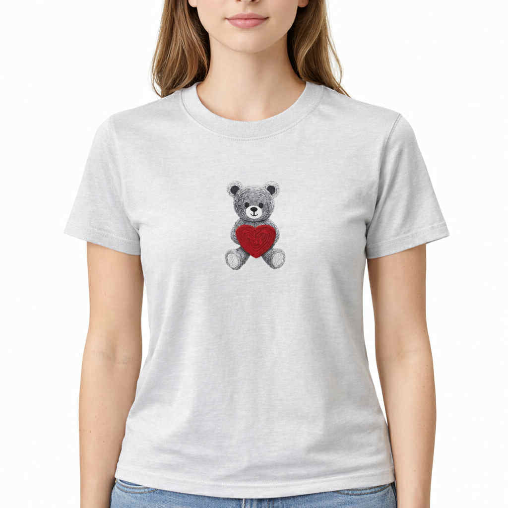 Tricou sport damă cu ursuleț – 100% bumbac, confort și design jucăuș