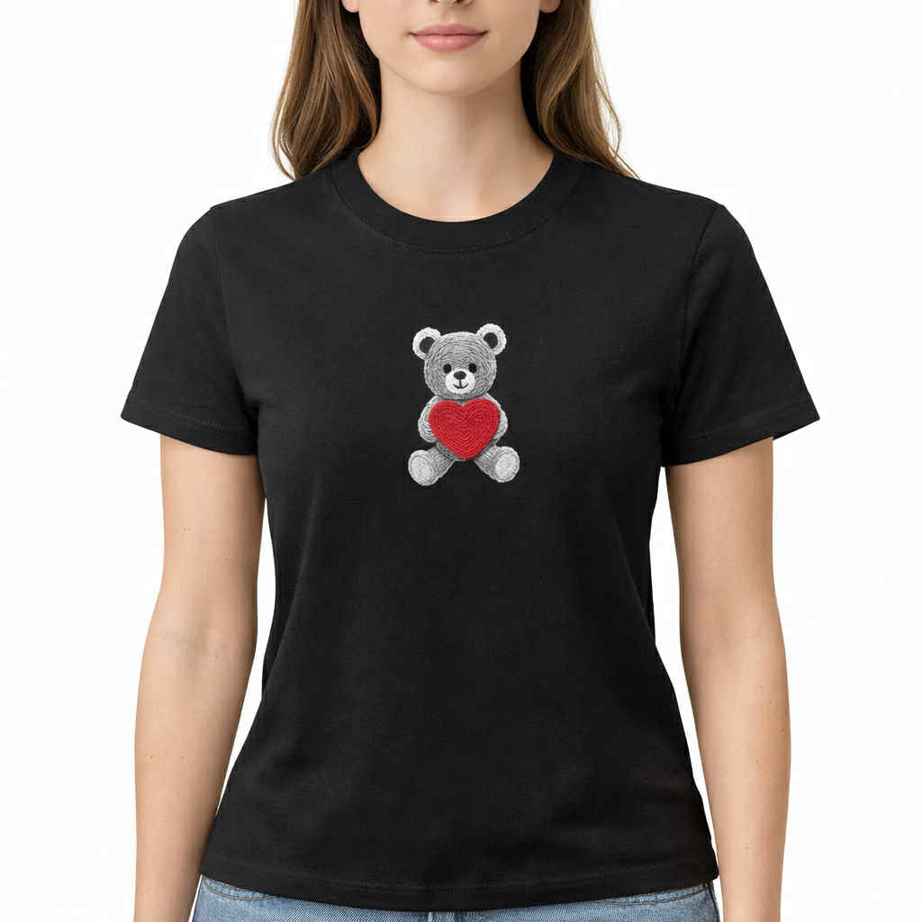 Tricou sport damă cu ursuleț – 100% bumbac, confort și design jucăuș