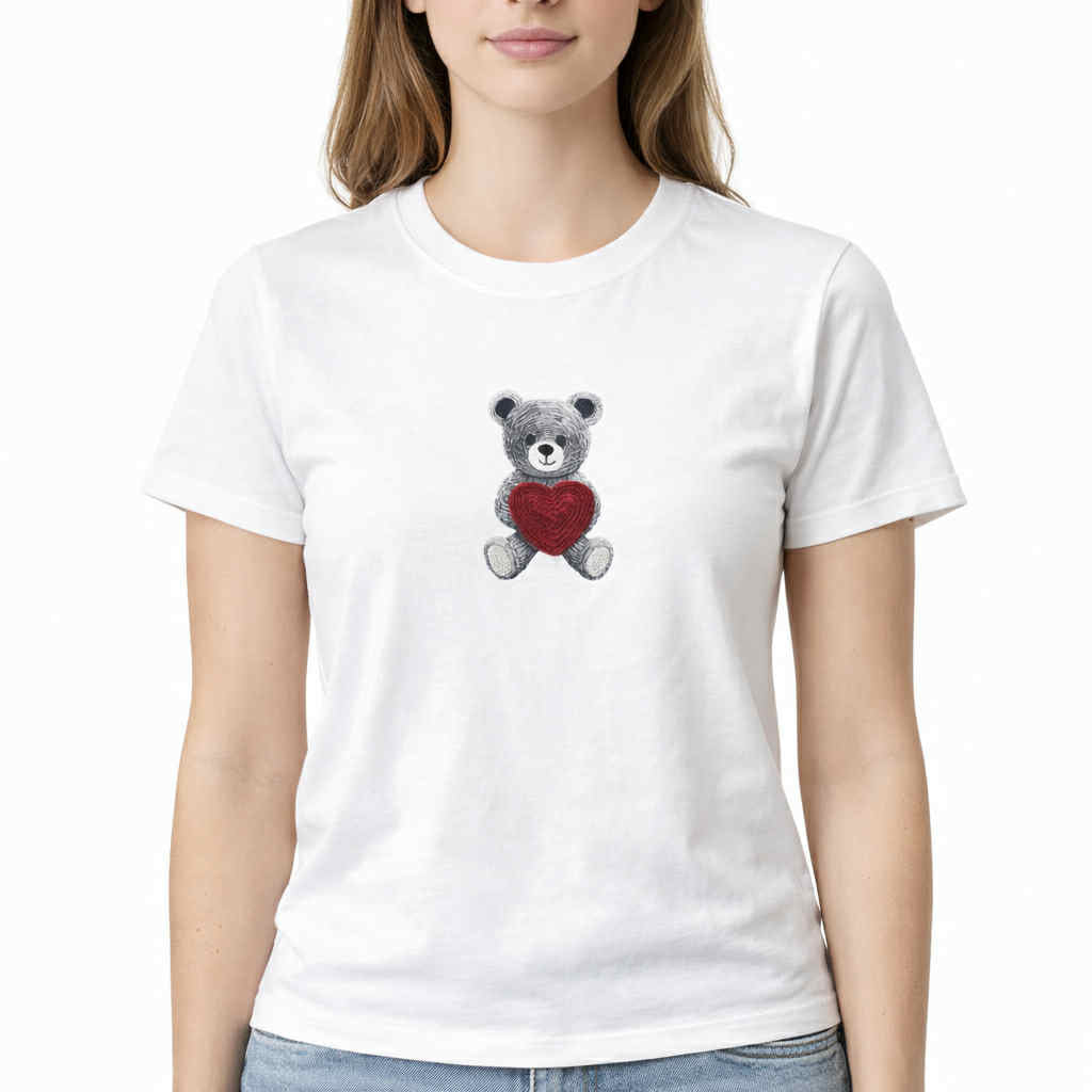 Tricou sport damă cu ursuleț – 100% bumbac, confort și design jucăuș