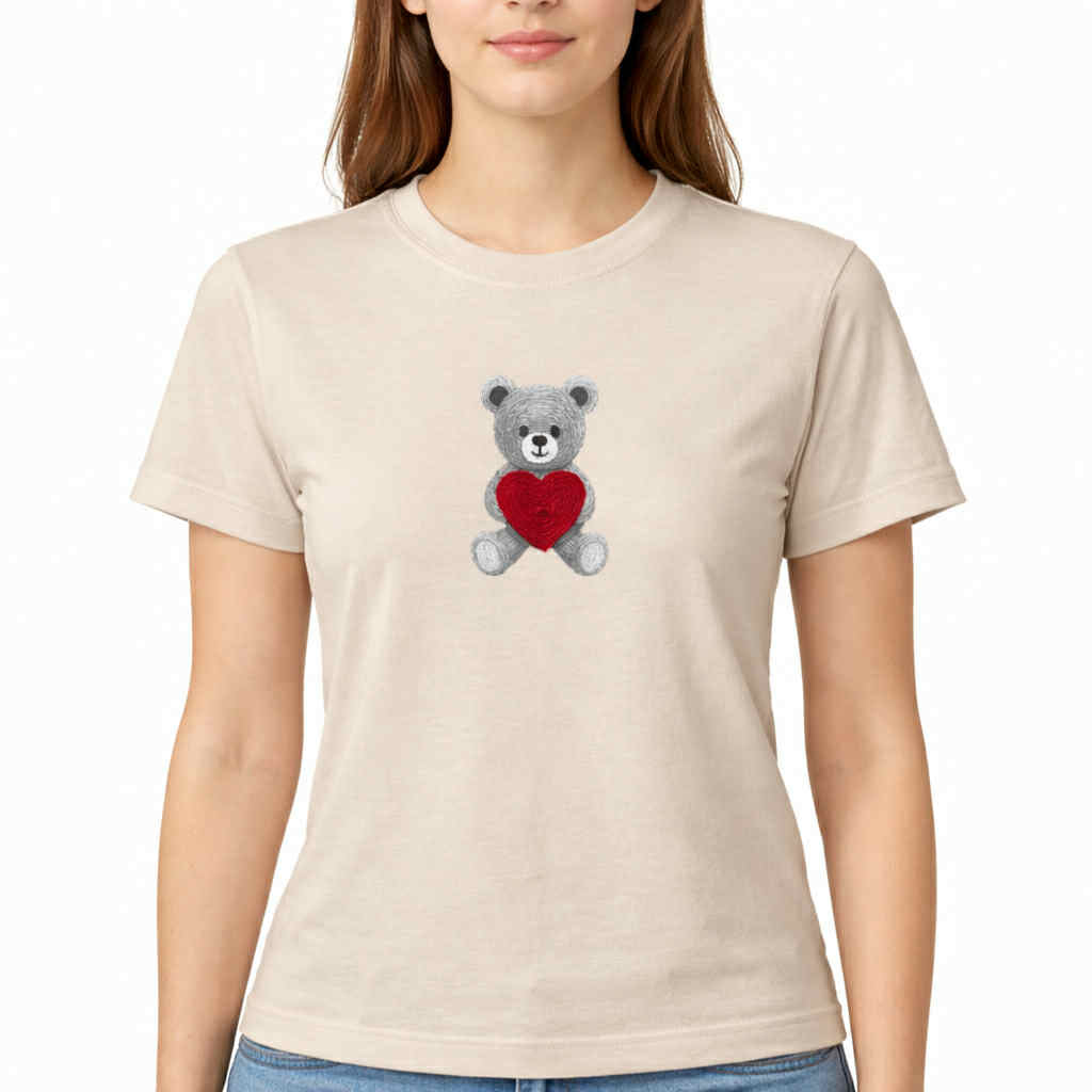 Tricou sport damă cu ursuleț – 100% bumbac, confort și design jucăuș