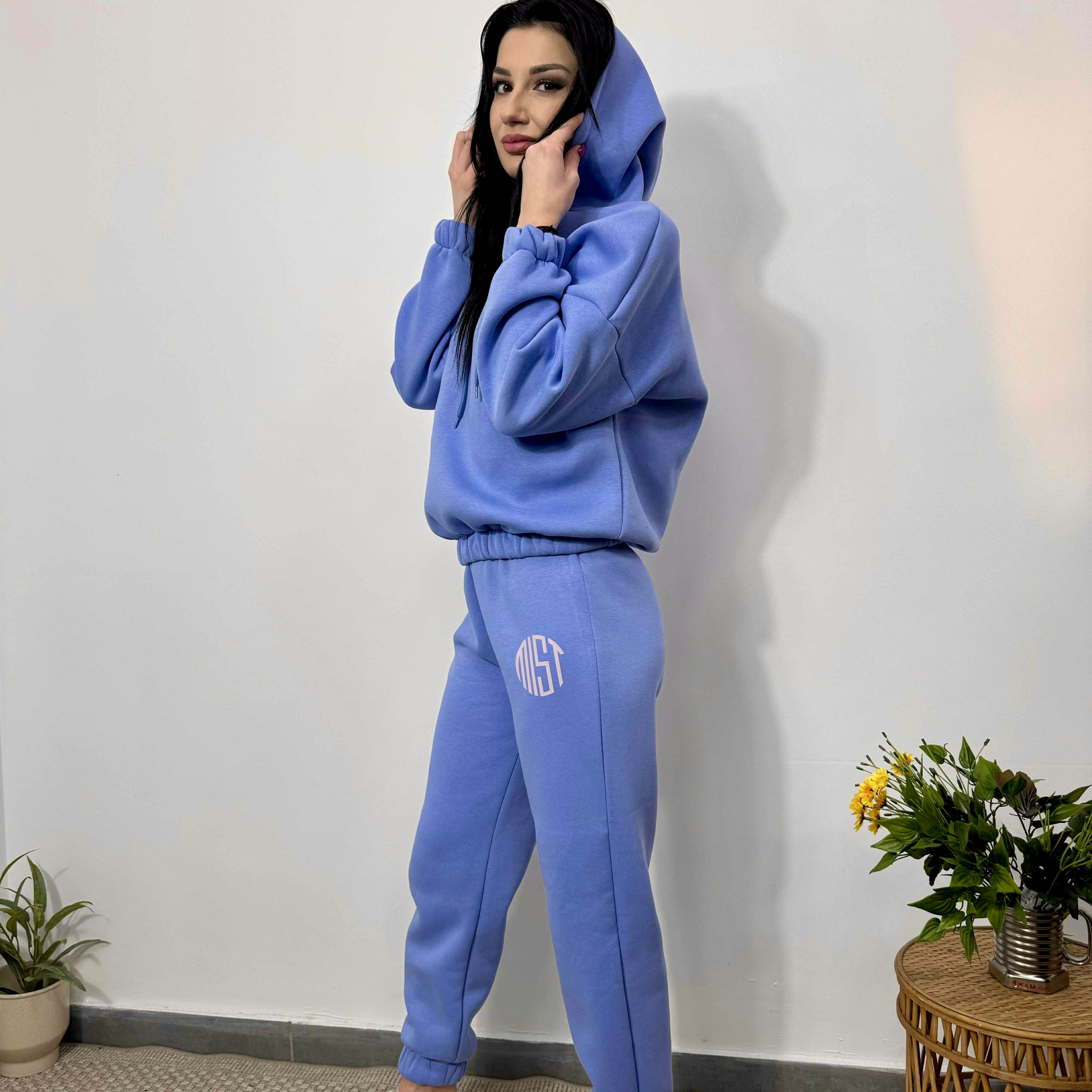 Set din două piese matlasat MIST cu glugă, albastru ciel