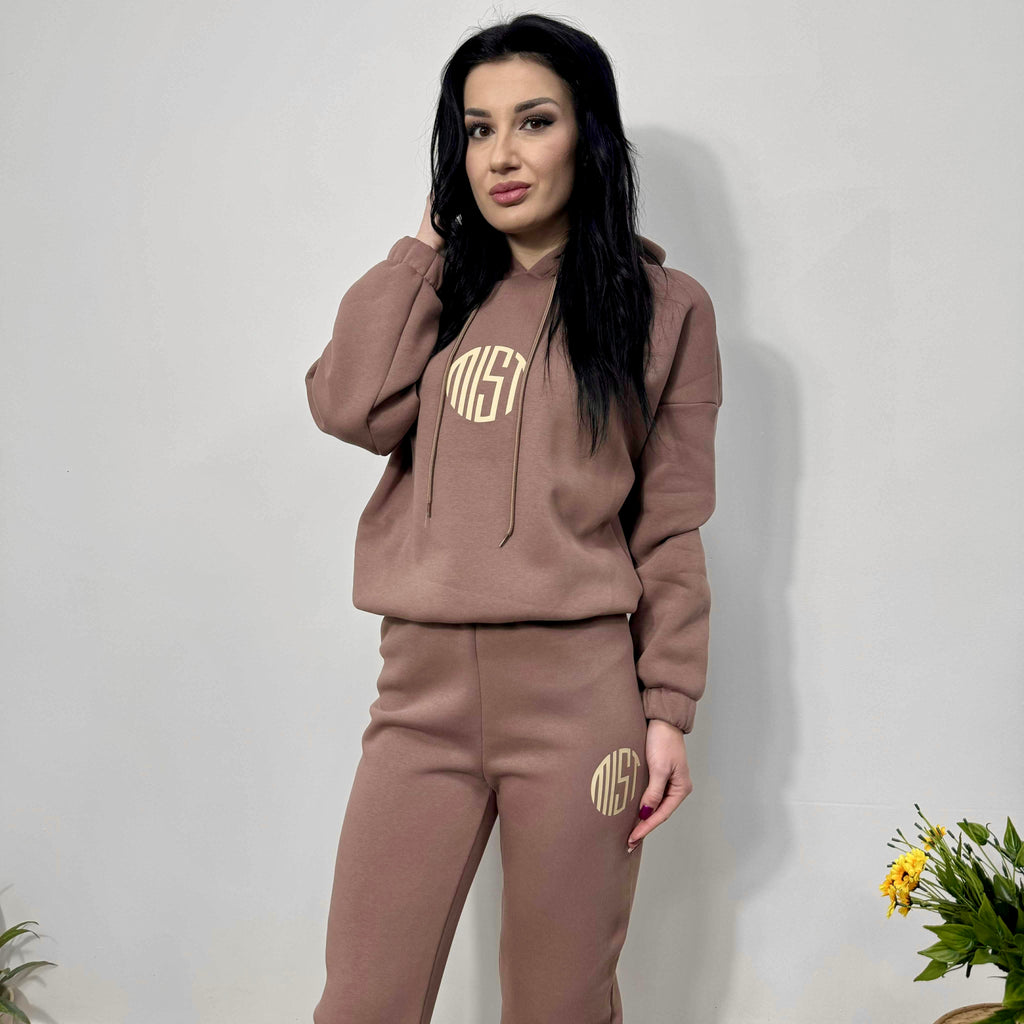 Set din două piese matlasat MIST cu glugă, maro