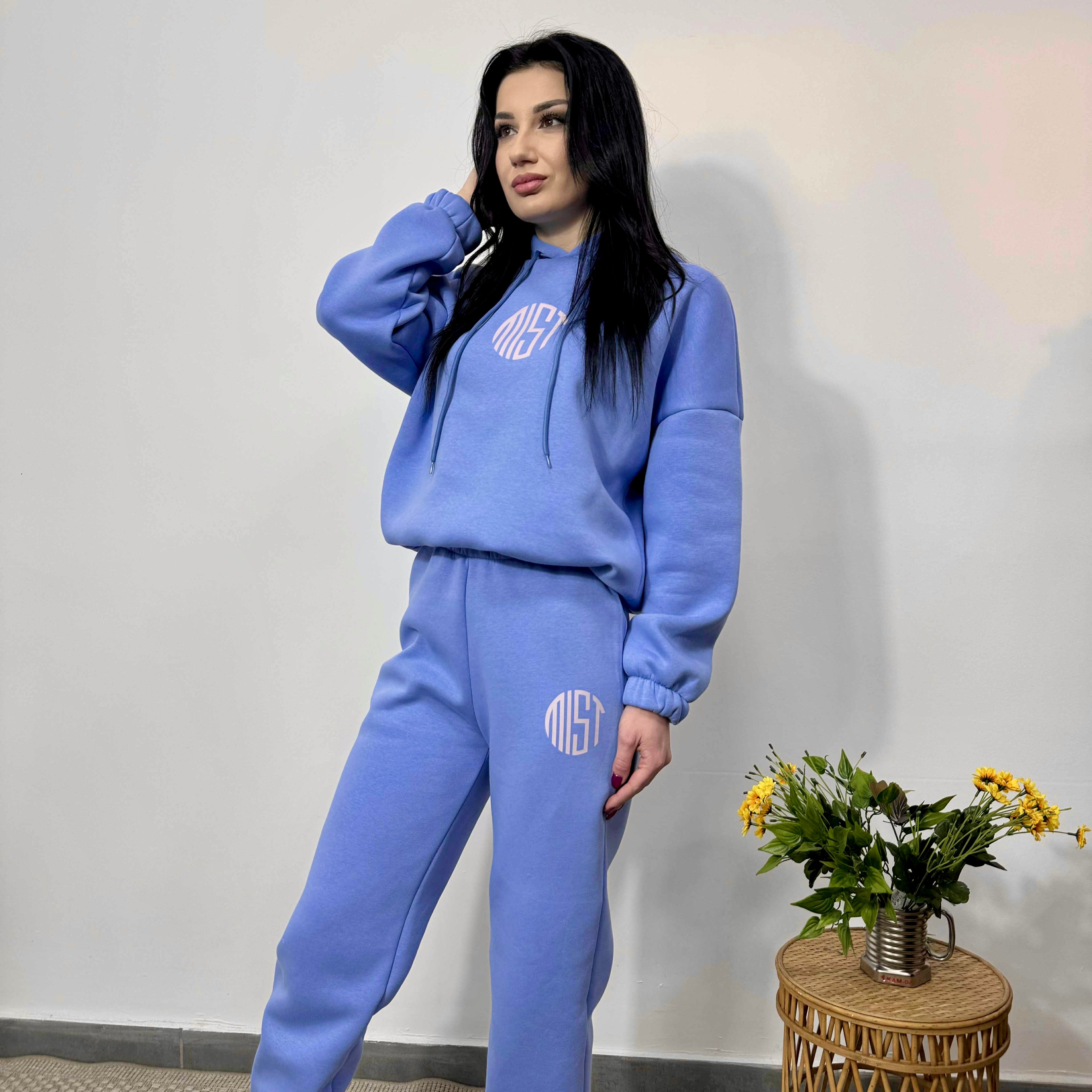 Set din două piese matlasat MIST cu glugă, albastru ciel