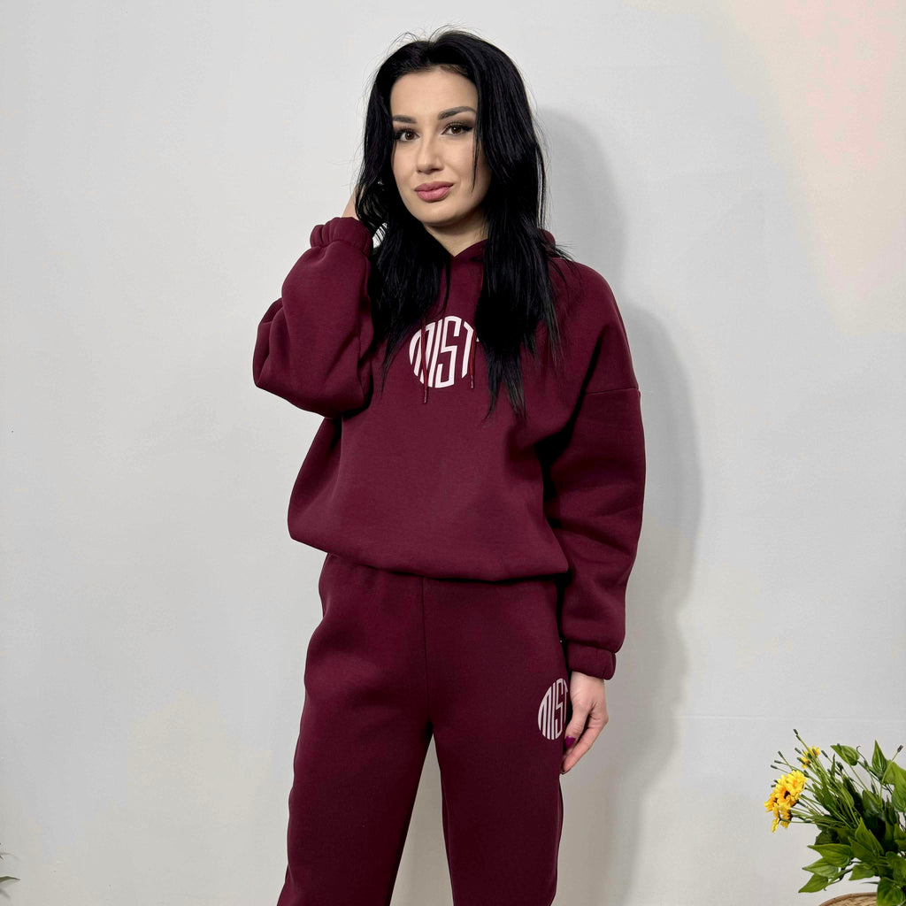 Set din două piese matlasat MIST cu glugă, bordo